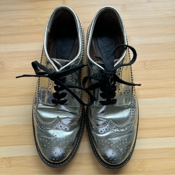 Marni Silver Metallic Brogue Lace Ups Size 40.5 - Picture 2 of 11